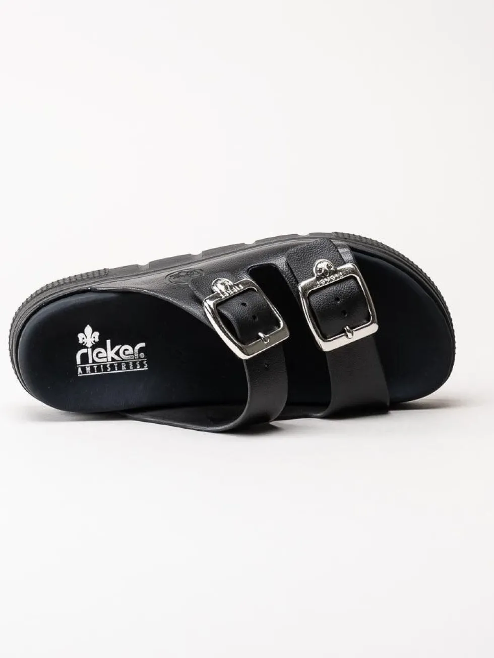 Rieker - Svarta slip in sandaler i skinnimitation