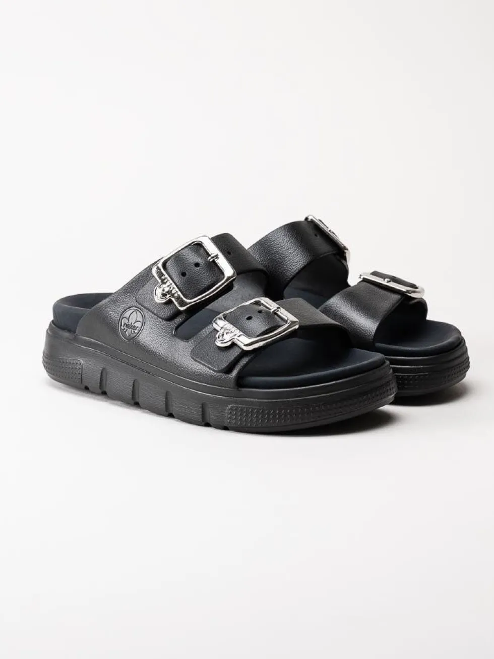Rieker - Svarta slip in sandaler i skinnimitation