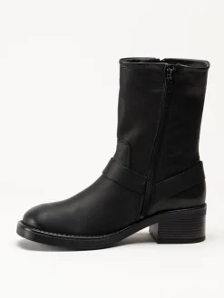 Rosa Negra - Svarta bikerboots i oljat skinn