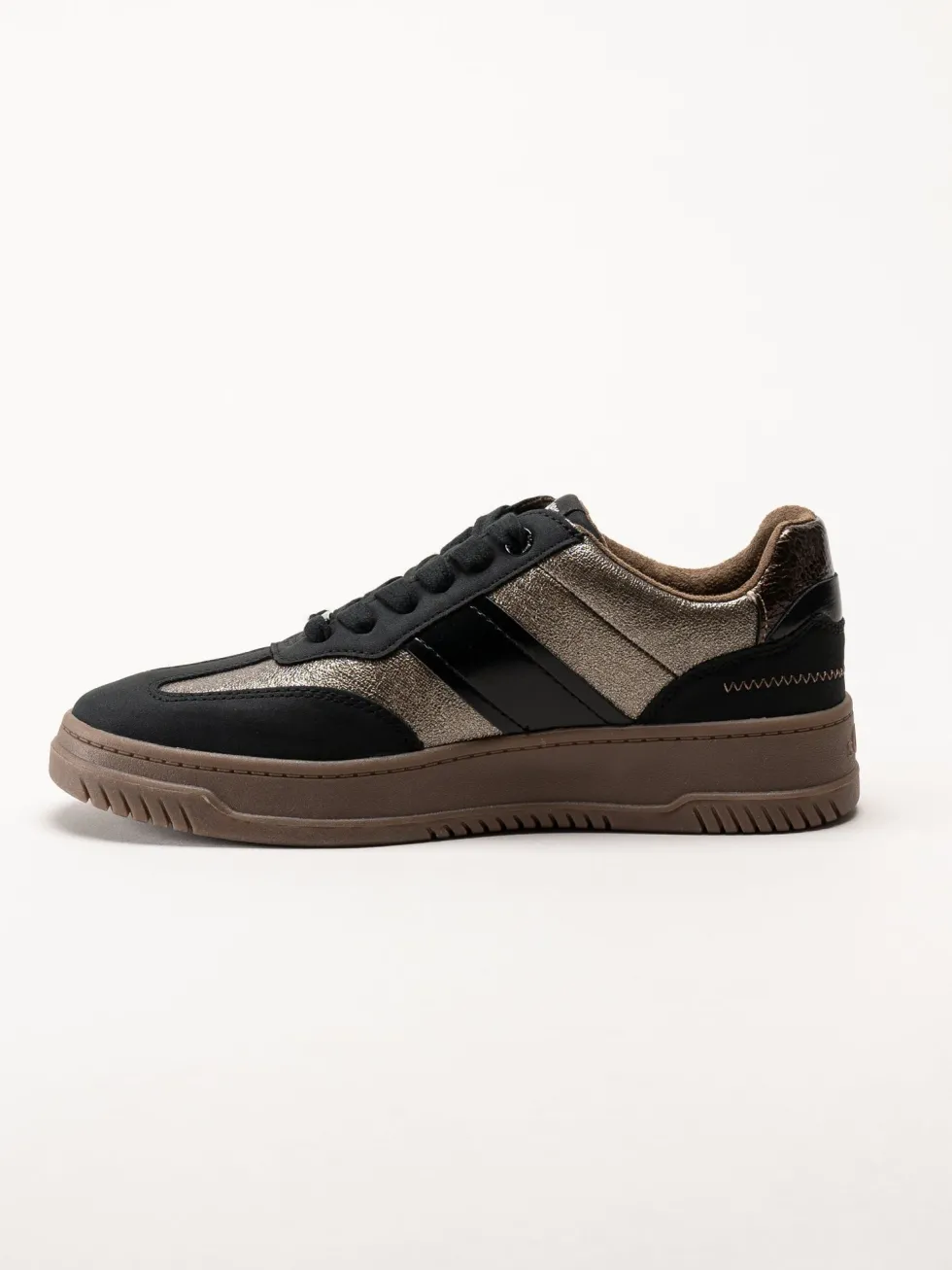 S.Oliver - Svarta sneakers med partier i mörk guldfärg