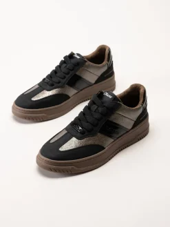 S.Oliver - Svarta sneakers med partier i mörk guldfärg
