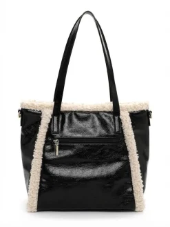 Tamaris bags - Gitta City Shopper M - Svart handväska i blank struktur