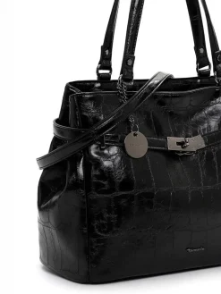 Tamaris bags - Gulia City Shopper L - Svart blank väska med crocomönster