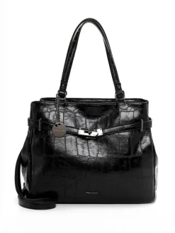 Tamaris bags - Gulia City Shopper L - Svart blank väska med crocomönster