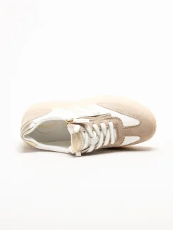 Tamaris Wide - Beige sneakers i skinn och mocka