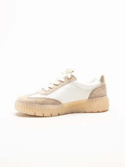 Tamaris Wide - Beige sneakers i skinn och mocka