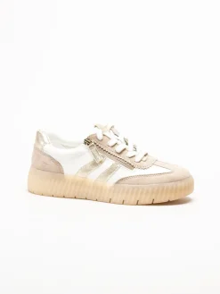 Tamaris Wide - Beige sneakers i skinn och mocka