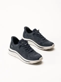 Tamaris Wide - Mörkblå sneakers i skinnimitation