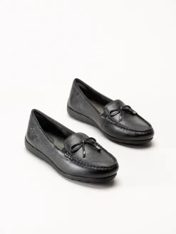 Tamaris Wide - Svarta loafers i skinn
