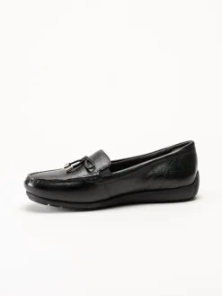 Tamaris Wide - Svarta loafers i skinn