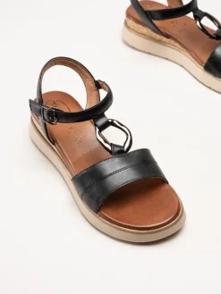 Tamaris Wide - Svarta sandaler med kilklack