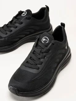 Tamaris Wide - Svarta sportiga sneakers i textil