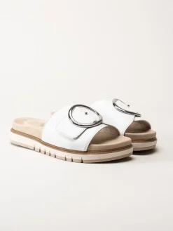 Tamaris Wide - Vita slip in sandaler i skinn