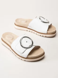 Tamaris Wide - Vita slip in sandaler i skinn