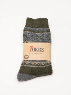 Zokks - Wool 1-pack - Grön/Grå ullstrumpor